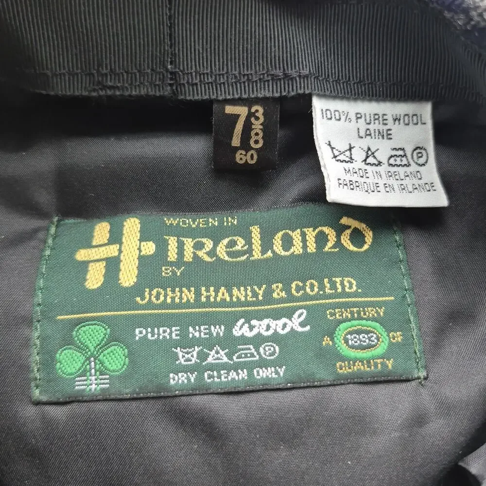 John Hanly Hat Cap 7 3/8 100% Wool Newsboy Cabbie Driver Men Flat Cap